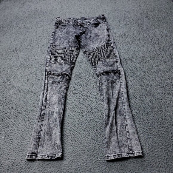 ROK Slim Fit Moto Zipper Stretch Jeans Cotton Denim Gray Mens Size 28 x30 - Picture 1 of 10